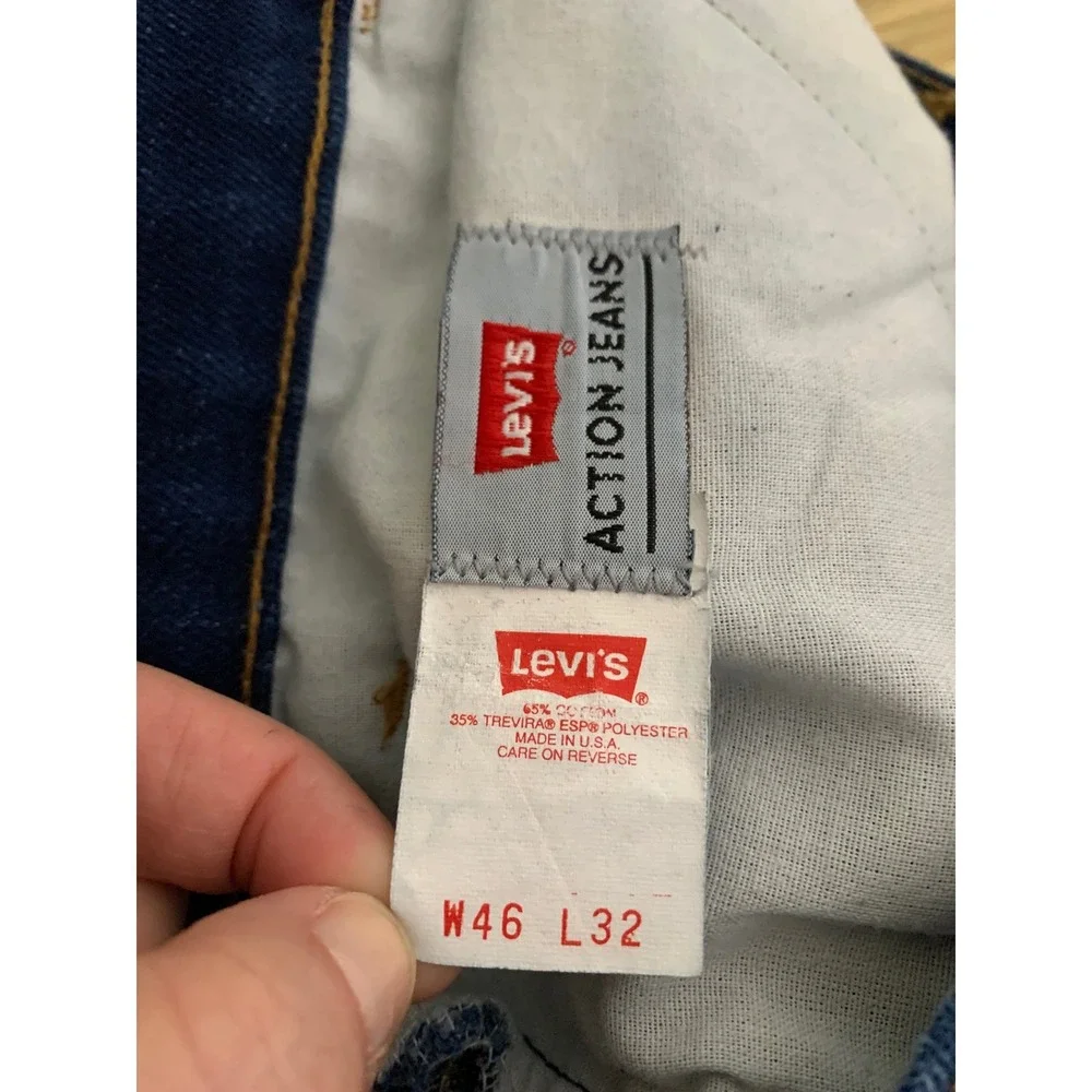 Vintage Levis Action Jeans Mens 42x30 Blue Orange Tab Made USA (Tag 46x32)